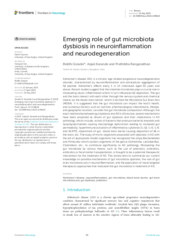 (PDF) Emerging role of gut microbiota dysbiosis in neuroinflammation ...