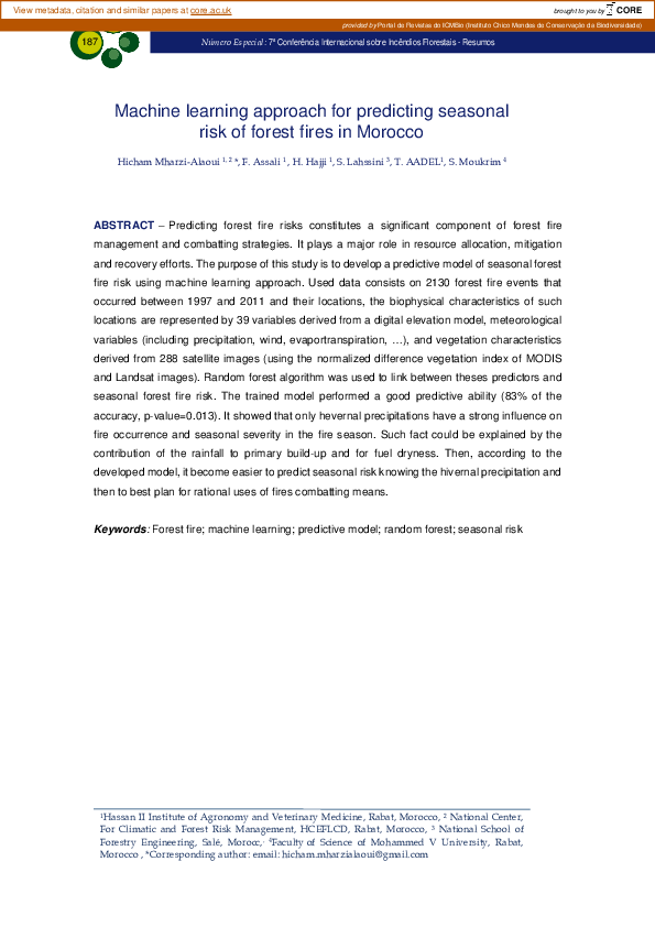 (PDF) Machine learning approach for predicting seasonal risk of forest ...