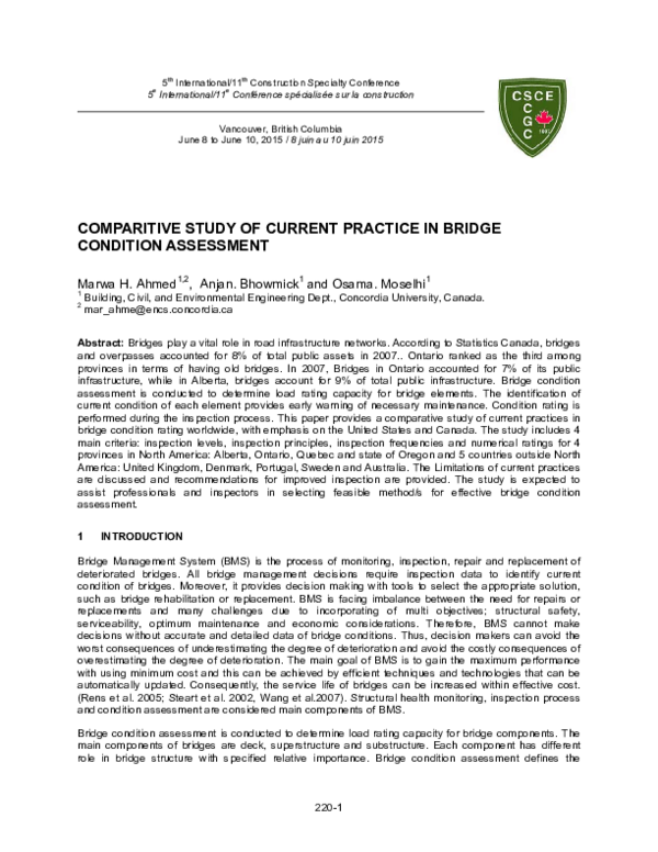 (PDF) Comparitive study of current practice in bridge condition assessment