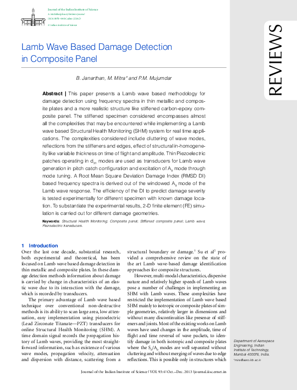 (PDF) Lamb Wave Based Damage Detection in Composite Panel