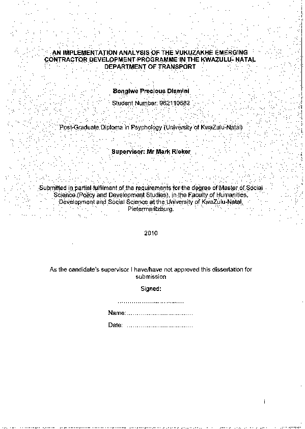 (PDF) An implementation analysis of the Vukuzakhe emerging contractor ...