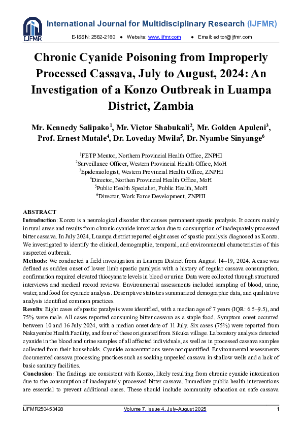 (PDF) Chronic Cyanide Poisoning from Improperly Processed Cassava, July ...