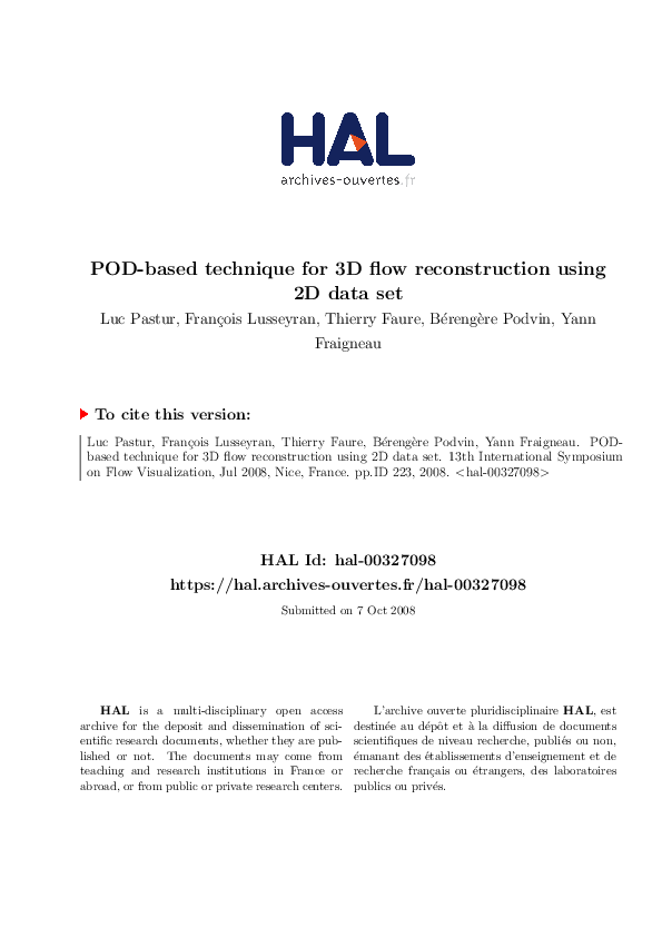 (PDF) POD-based technique for 3D flow reconstruction using 2D data set
