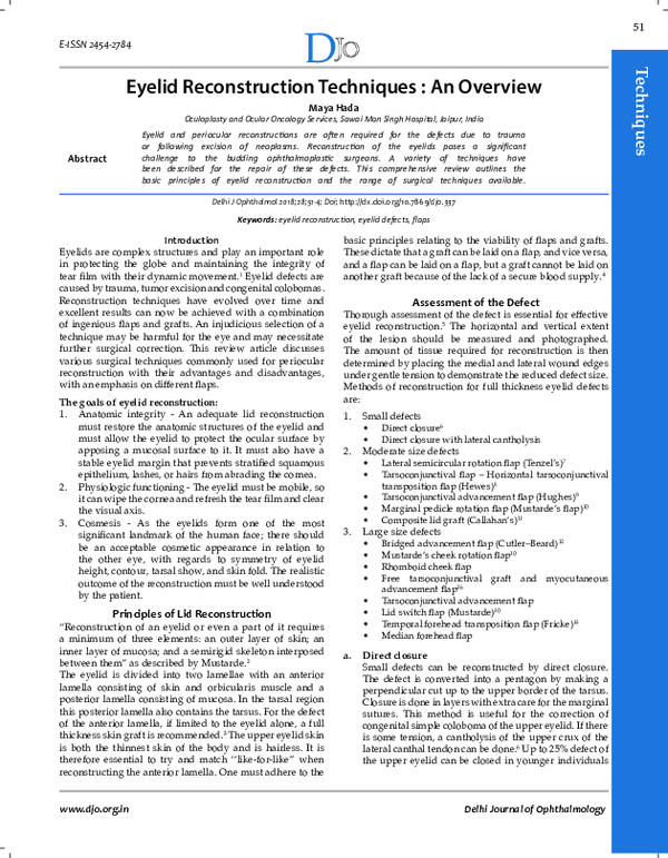 (PDF) Eyelid Reconstruction Techniques : An Overview
