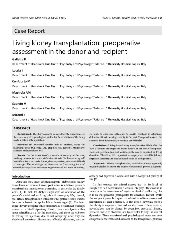 (PDF) Living Kidney Transplantation: Preoperative Assessment in the ...