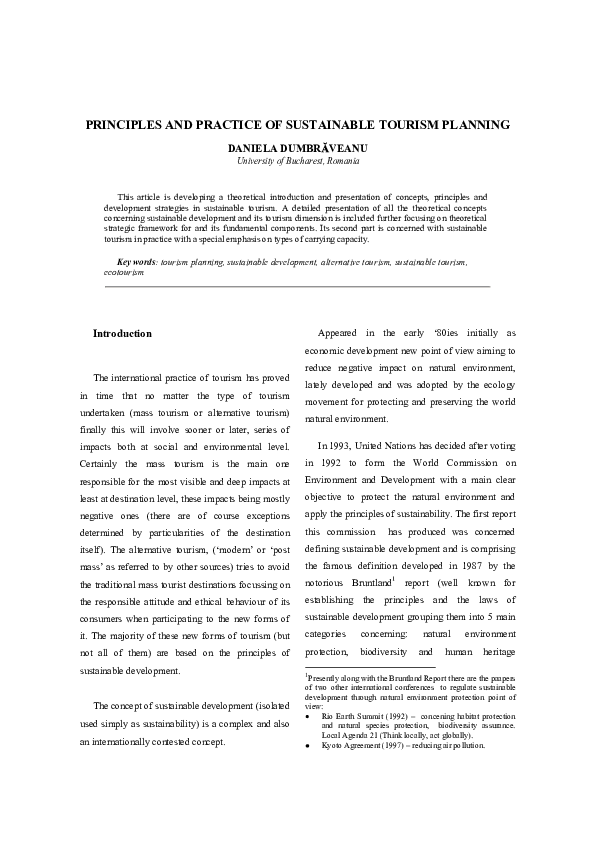 (PDF) Principles and practice of sustainable tourism planning