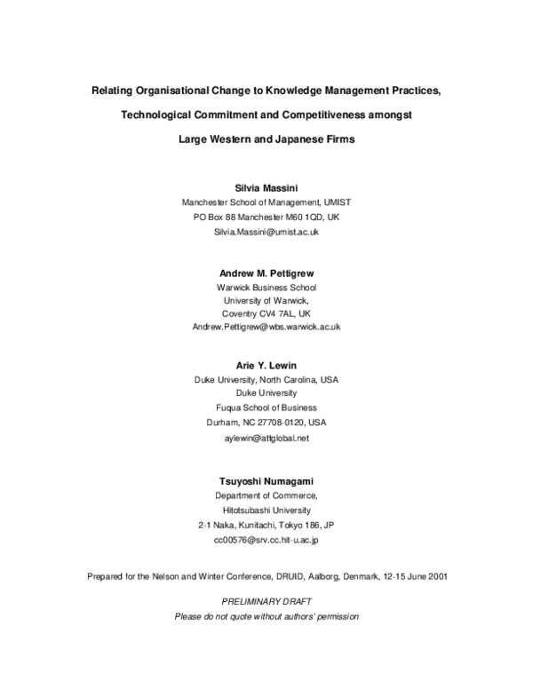 (PDF) Relating Organisational Change to Knowledge Management Practices ...