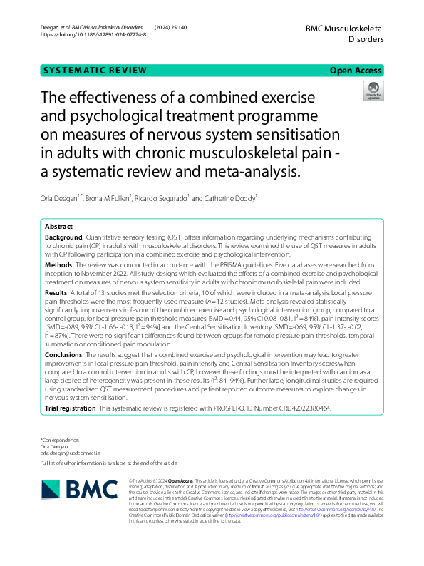 (PDF) The effectiveness of a combined exercise and psychological ...