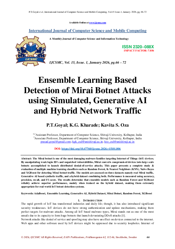 (PDF) Ensemble Learning Based Detection of Mirai Botnet Attacks using ...