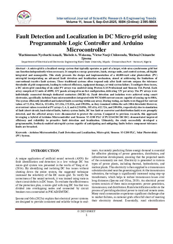 (PDF) Fault Detection and Localization in DC Micro-grid using ...