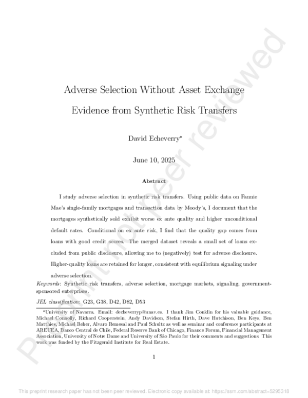 (PDF) Adverse Selection Without Asset Exchange: Evidence from Synthetic ...