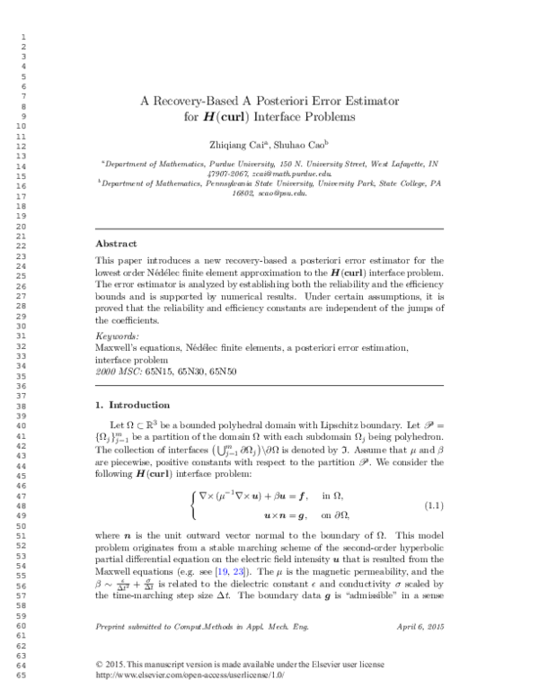 (PDF) A recovery-based a posteriori error estimator for (curl ...