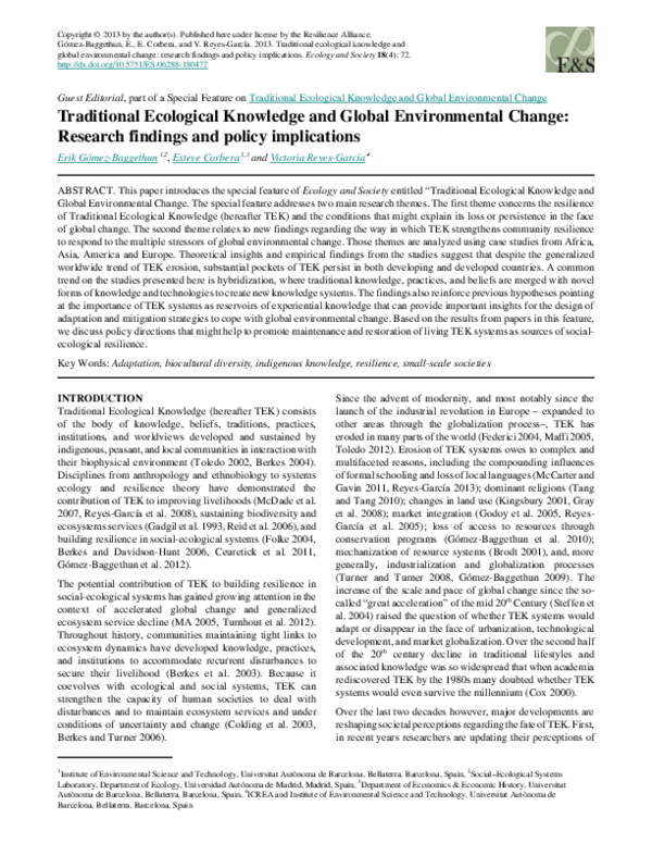 (PDF) Traditional Ecological Knowledge and Global Environmental Change ...