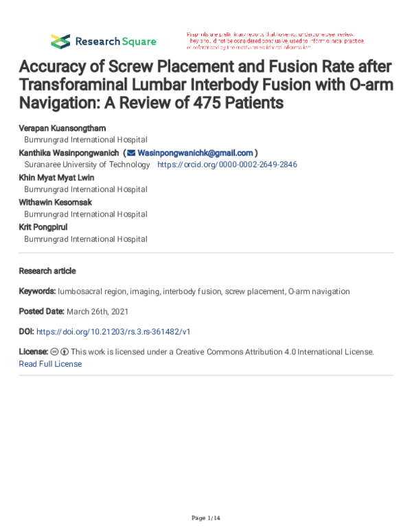 (PDF) Accuracy of Screw Placement and Fusion Rate after Transforaminal ...