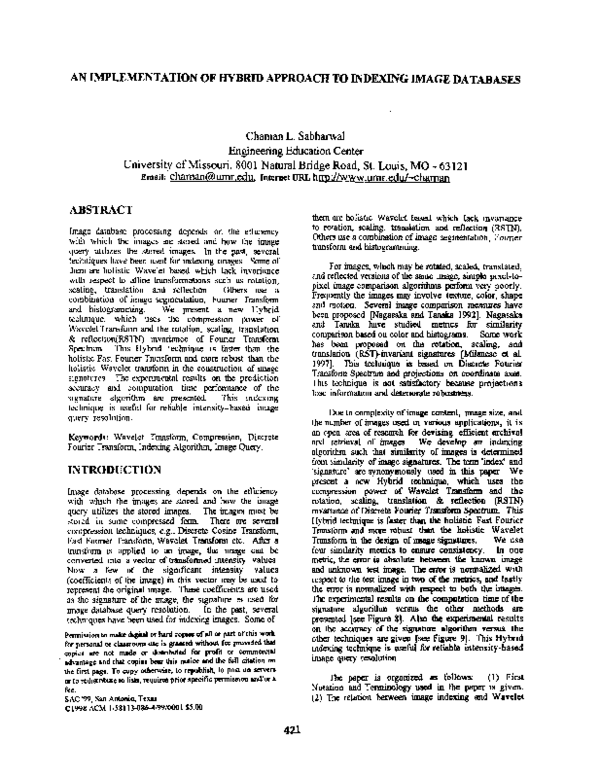 (PDF) An implementation of hybrid approach to indexing image databases