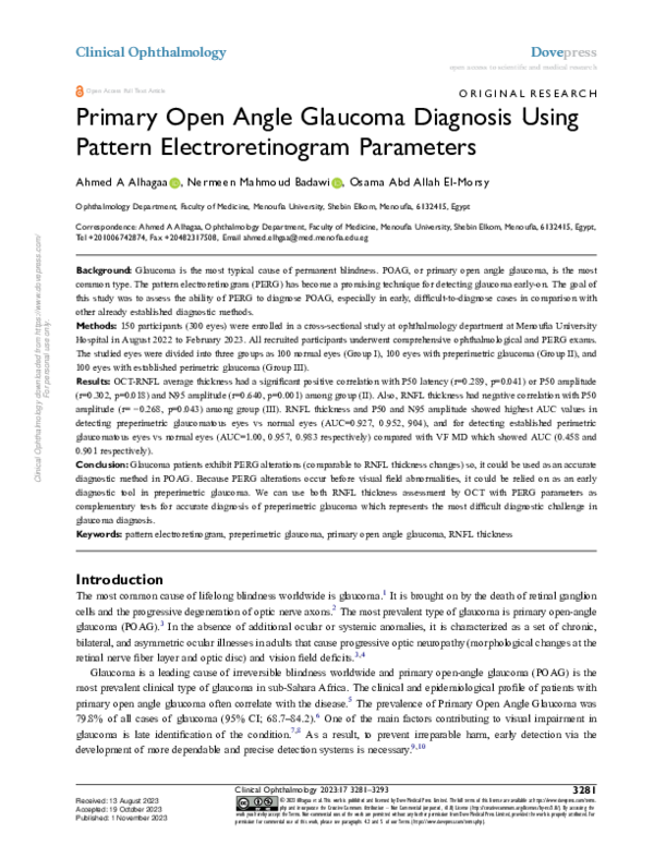 (PDF) Primary Open Angle Glaucoma Diagnosis Using Pattern ...