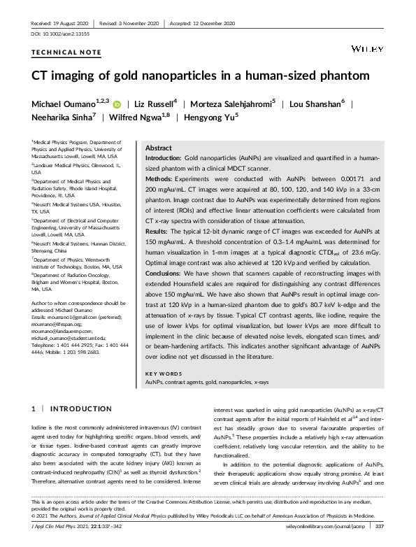 (PDF) CT imaging of gold nanoparticles in a human‐sized phantom