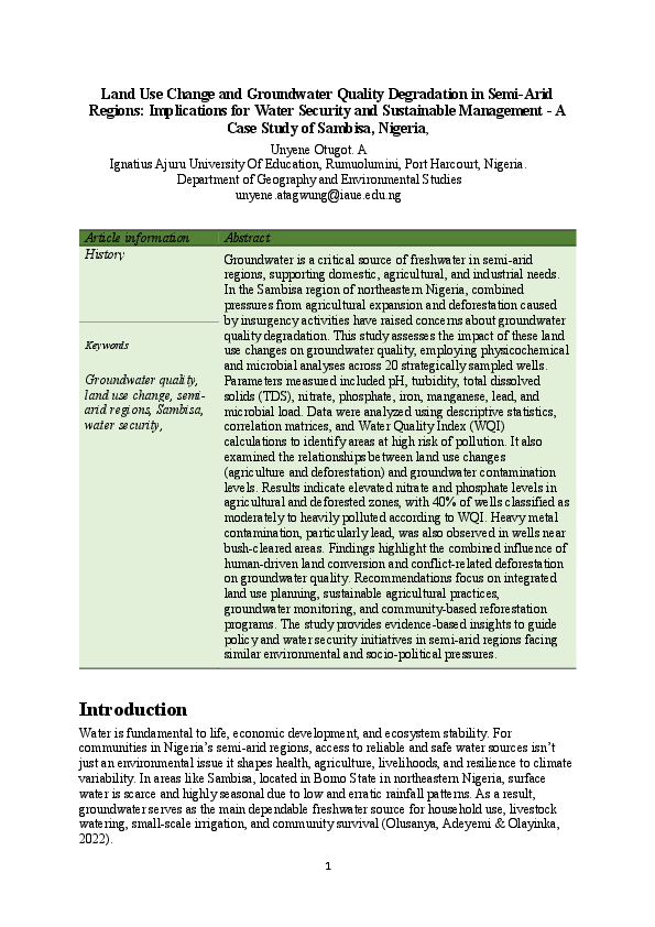 (PDF) Land Use Change and Groundwater Quality Degradation in Semi