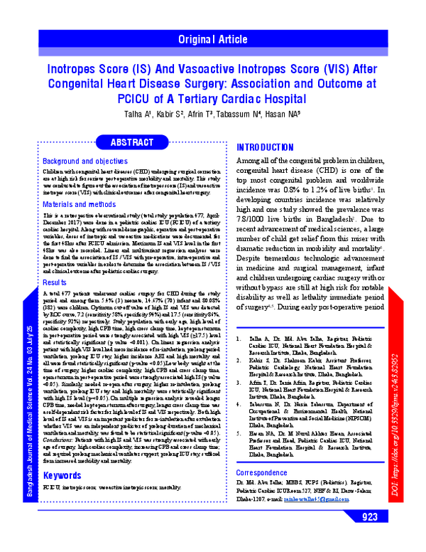 (PDF) Inotropes Score (IS) And Vasoactive Inotropes Score (VIS) After ...