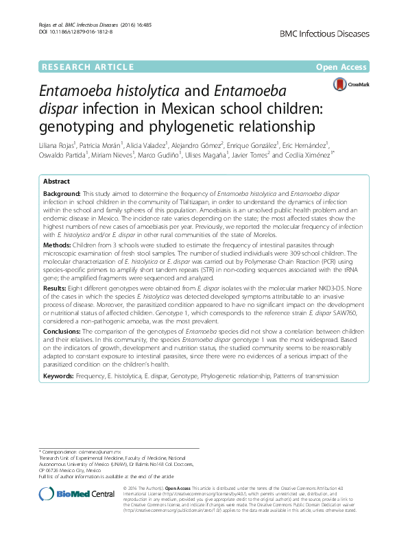 (PDF) Entamoeba histolytica and Entamoeba dispar infection in Mexican ...