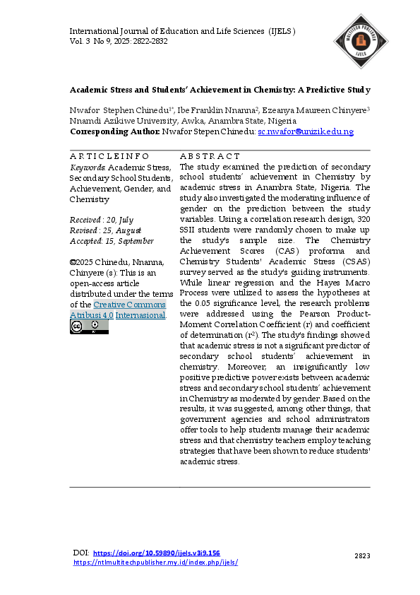 (PDF) Academic Stress and Students' Achievement in Chemistry: A ...