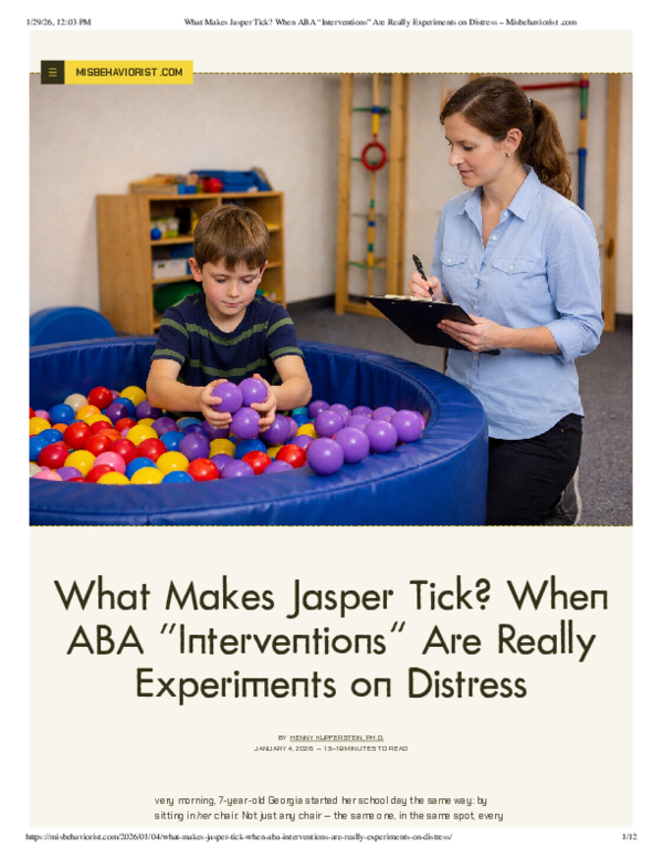 (PDF) What Makes Jasper Tick When ABA “Interventions” Are Really ...