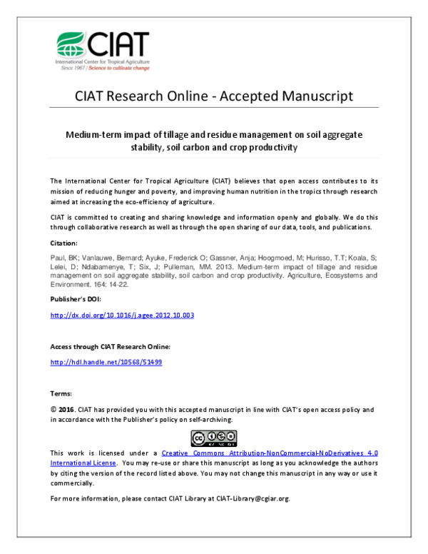 (PDF) Medium-term impact of tillage and residue management on soil ...