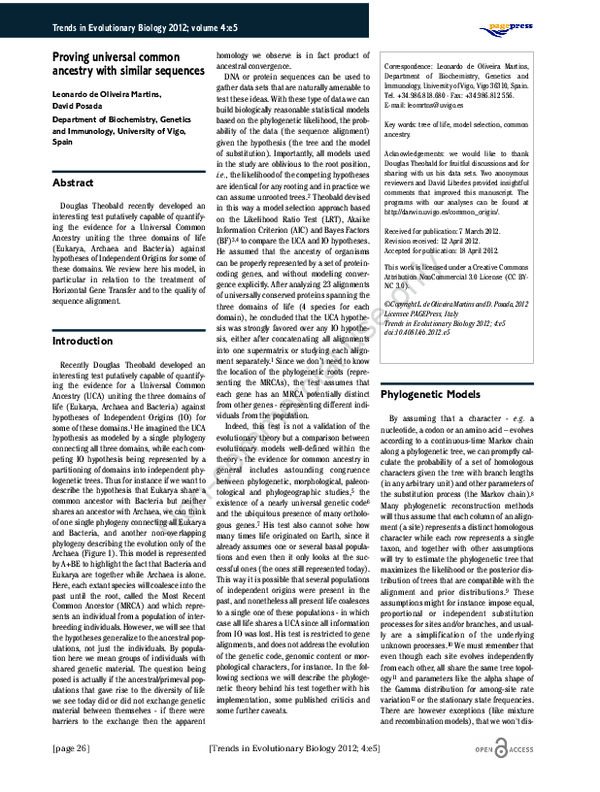(PDF) Proving universal common ancestry with similar sequences