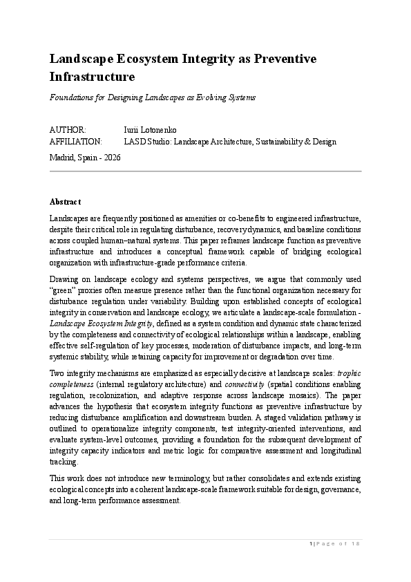 (PDF) Landscape Ecosystem Integrity as Preventive Infrastructure ...