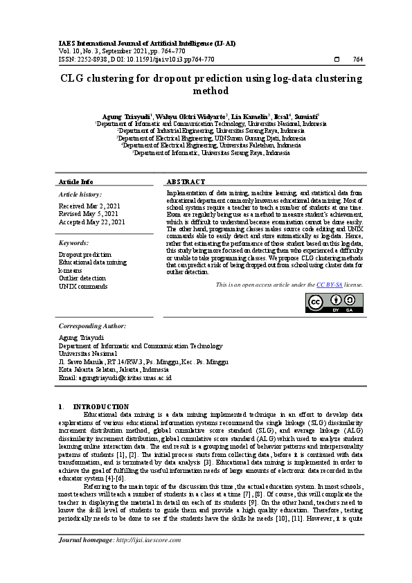 (PDF) CLG clustering for dropout prediction using log-data clustering ...
