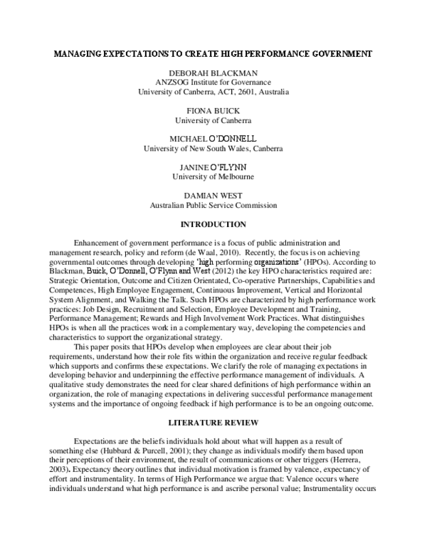 (PDF) Managing Expectations to Create High Performance Government