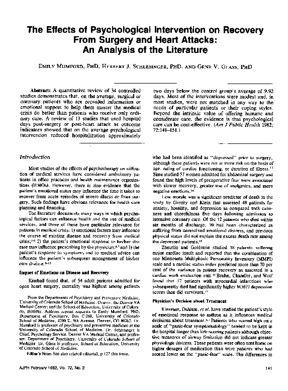 (PDF) The effect of psychological intervention on recovery from surgery ...