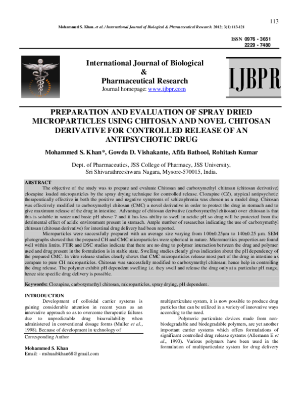 (PDF) PREPARATION AND EVALUATION OF SPRAY DRIED MICROPARTICLES USING ...