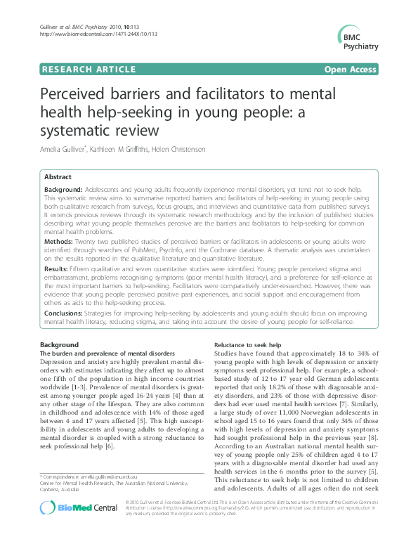 (PDF) Perceived barriers and facilitators to mental health help-seeking ...