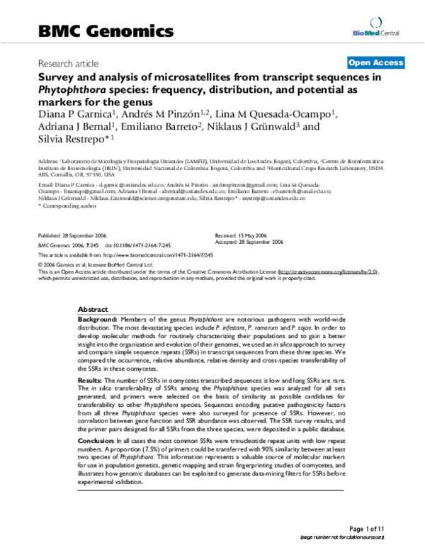 (PDF) Survey and analysis of microsatellites from transcript sequences ...