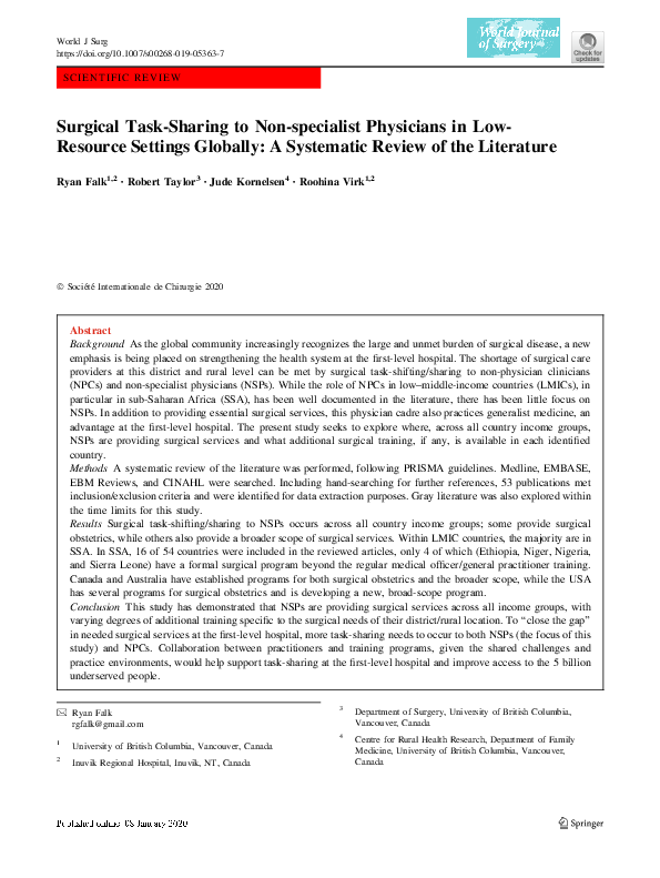 (PDF) Surgical Task-Sharing to Non-specialist Physicians in Low ...