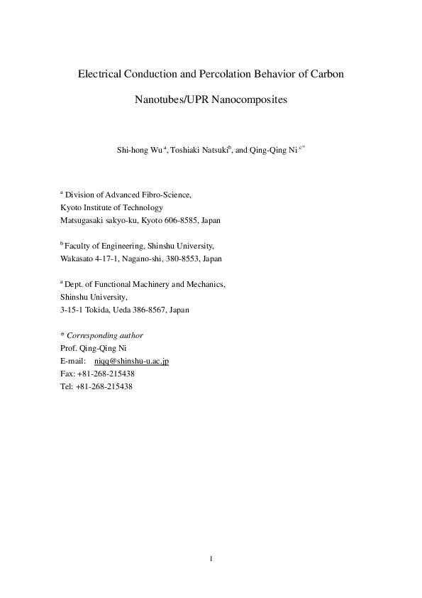 (PDF) Electrical Conduction and Percolation Behavior of Carbon ...