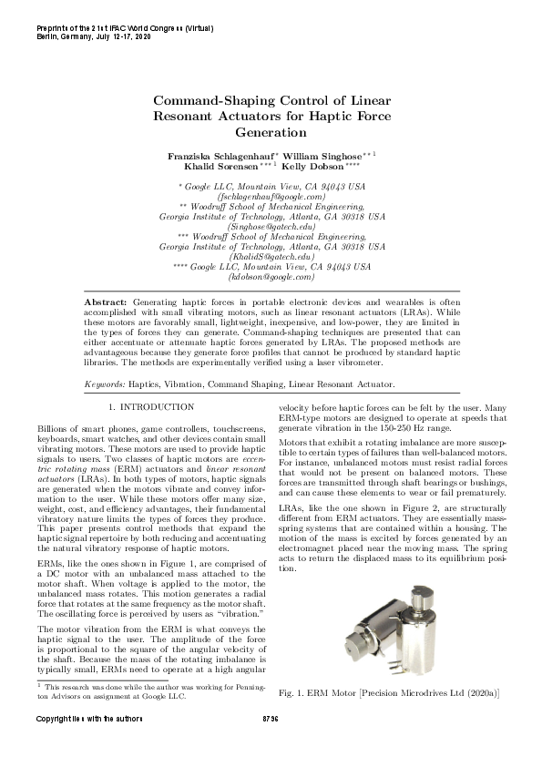 (PDF) Command-Shaping Control of Linear Resonant Actuators for Haptic ...
