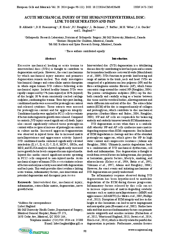 (PDF) Acute mechanical injury of the human intervertebral disc: link to ...