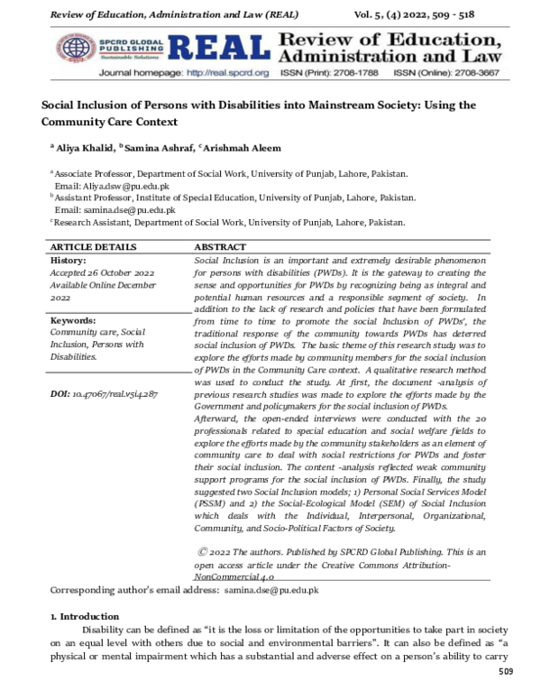 (PDF) Social Inclusion of Persons with Disabilities into Mainstream ...