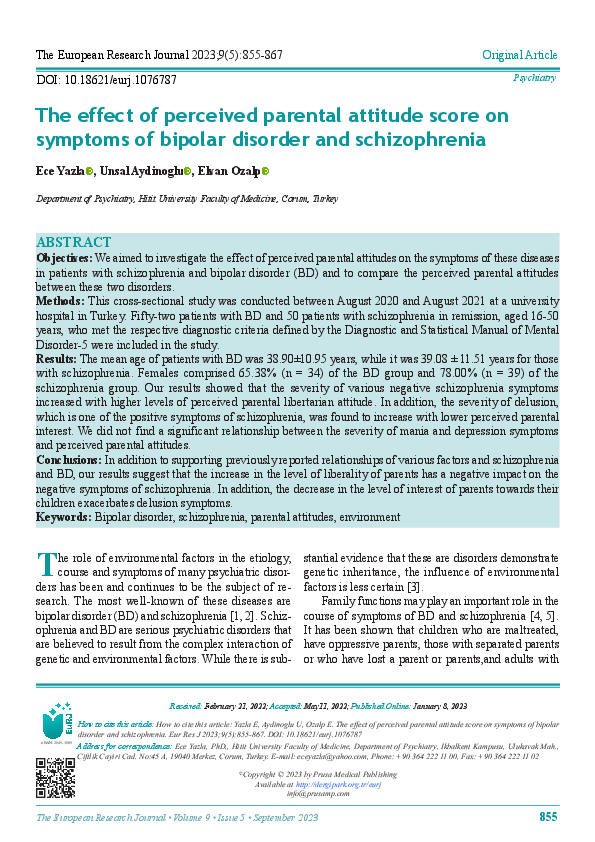 (PDF) The effect of perceived parental attitude score on symptoms of ...