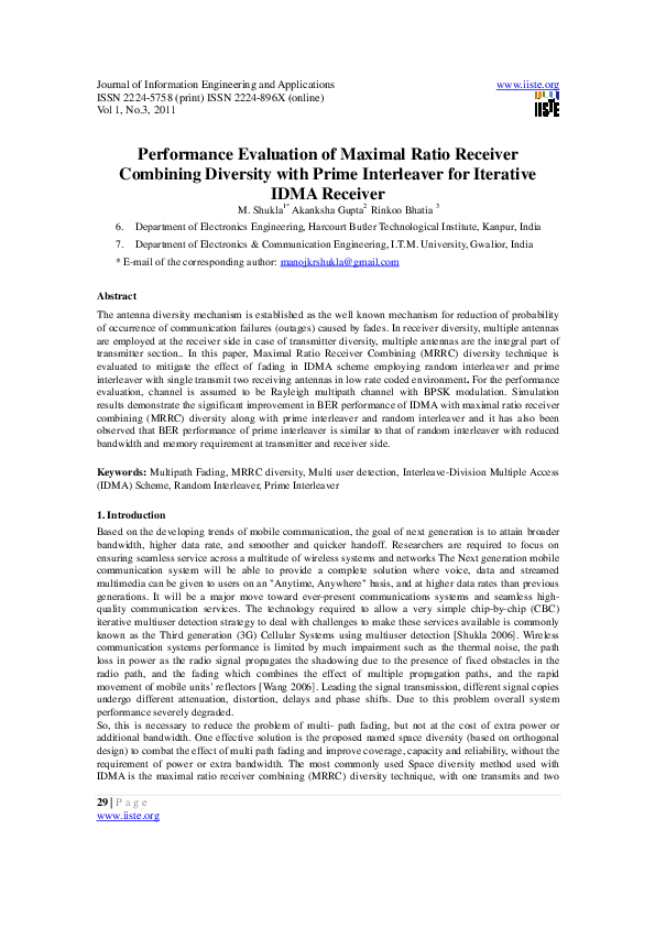 (PDF) 11.Performance Evaluation of Maximal Ratio Receiver Combining ...