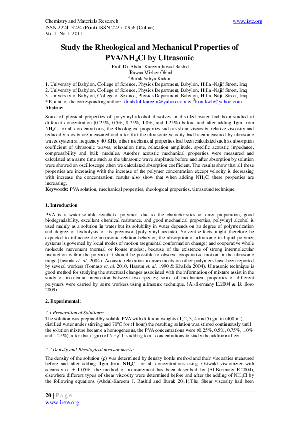 (PDF) 11.Study the Rheological and Mechanical Properties of PVA