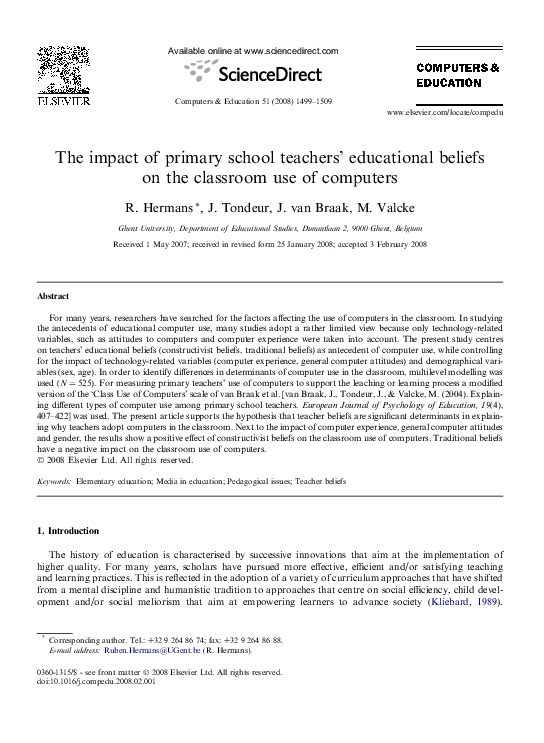 (PDF) The impact of primary school teachers' educational beliefs on ...