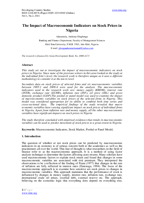 (PDF) 11.The Impact of Macroeconomic Indicators on Stock Prices in Nigeria