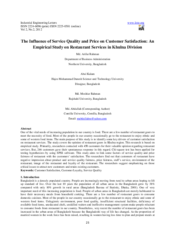 (PDF) 11.The Influence of Service Quality and Price on Customer ...