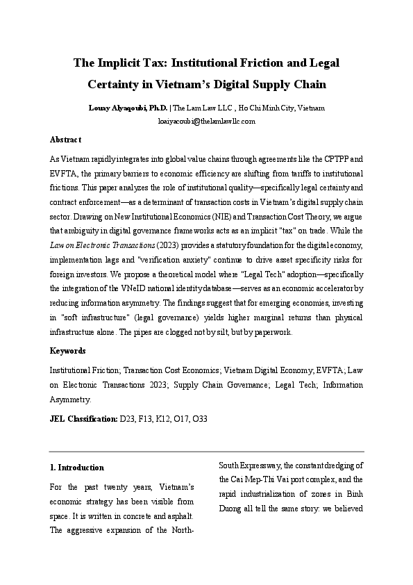 (PDF) The Implicit Tax: Institutional Friction and Legal Certainty in ...