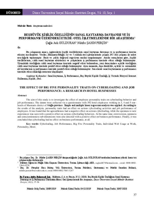(PDF) The effect of big five personality traits on cyberloafing and job ...