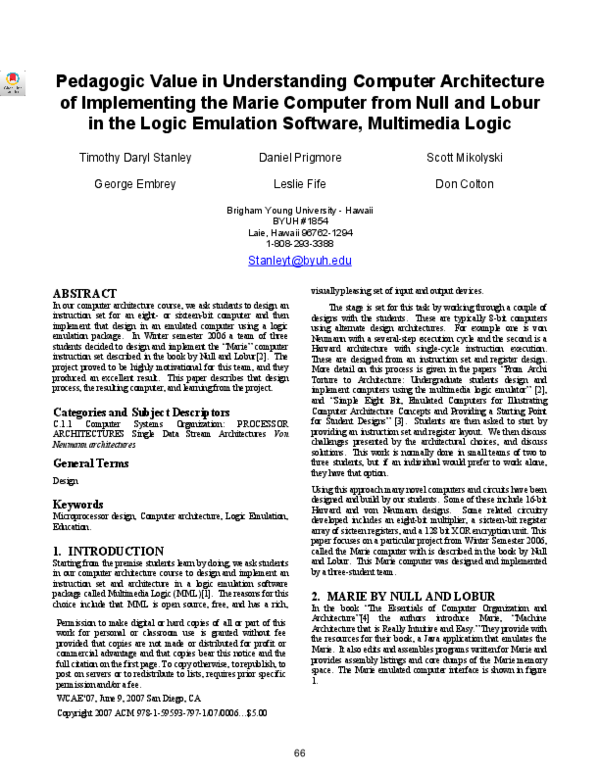 (PDF) Pedagogic value in understanding computer architecture of ...