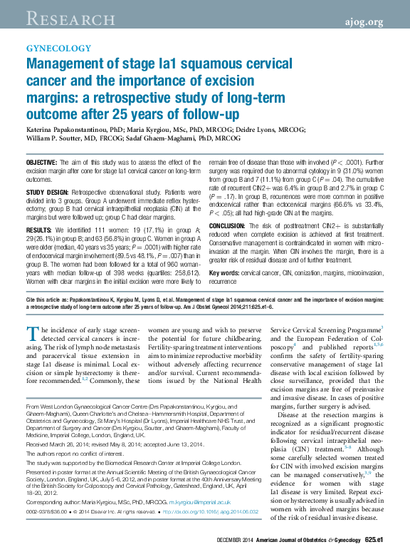 (PDF) Management of stage Ia1 squamous cervical cancer and the ...